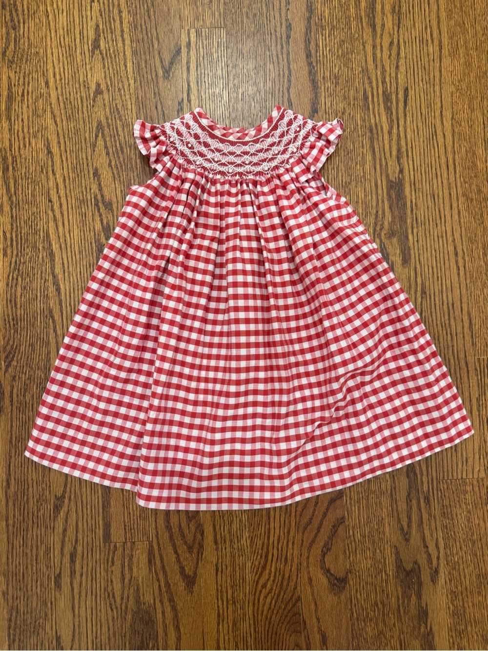 Red Gingham Smocked Kids Dress by
